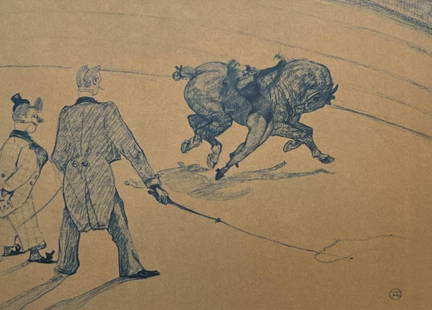 Henri de Toulouse-Lautrec, Equestrian Acrobatics, Henri de Toulouse-Lautrec, At the Circus, Limited: Lithograph on v&#233;lin paper, archivally hinged on archival backing paper, as issued. Paper size: 17.32 x 14.17 inches. Excellent condition. Inscription: Unsigned and unnumbered, as issued. Notes: F
