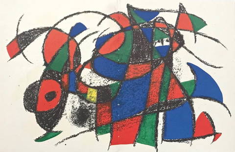 Joan Miró, Composition, (Cramer 198; Mourlot 1039), Joan Miró Lithographs, Limited Edition: Lithograph on v&#233;lin paper. Inscription: Unsigned and unnumbered. Paper Size: 12.5 x 19.5 inches. Excellent condition, with centerfold, as issued. Notes: From the volume, Joan Mir&#243; Lithograph