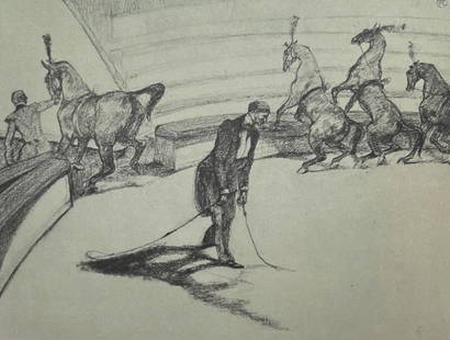 Henri de Toulouse-Lautrec, Performing Horses, Henri de Toulouse-Lautrec, At the Circus, Limited: Lithograph on v&#233;lin paper, archivally hinged on archival backing paper, as issued. Paper size: 17.32 x 14.17 inches. Excellent condition. Inscription: Unsigned and unnumbered, as issued. Notes: F
