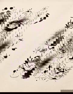 Joan Miró, Composition, The Prints of Joan Miro, Limited Edition Etching: Etching on v&#233;lin paper. Inscription: Unsigned and unnumbered, as issued. Paper Size: 11 x 8.5 inches. Excellent condition. Notes: From the folio, The Prints of Joan Miro, Fall, 1947. Published by
