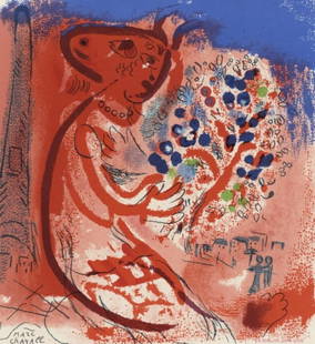 Marc Chagall, Composition, Lettre à mon peintre Raoul Dufy, Limited Edition Lithograph: Lithograph on v&#233;lin d'Arches Arjomari paper. Paper size: 11.81 x 9.45 inches. Excellent condition. Unsigned and unnumbered, as issued. Notes: From the folio, Lettre &#224; mon peintre Raoul Dufy,