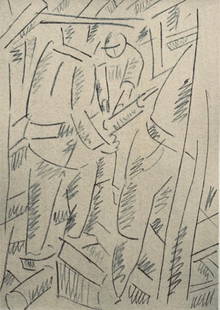 Fernand Léger, Les Foreurs, Fernand Léger, Dessins de Guerre, Limited Edition Lithograph: Lithograph and stencil on v&#233;lin paper. Paper size: 10.25 x 7.5 inches. Excellent condition. Unsigned and unnumbered, as issued. Notes: From the folio, Fernand L&#233;ger: Dessins de Guerre, 1956.