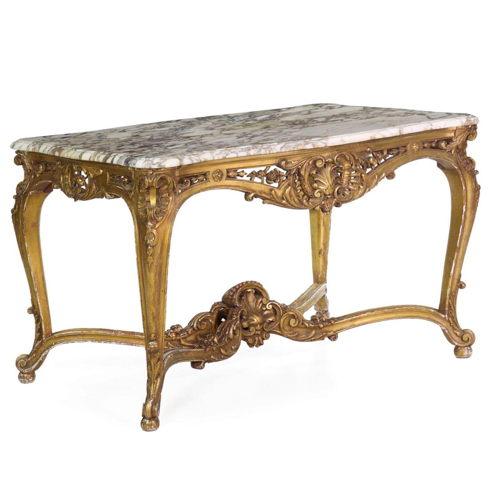 French Louis XV Style Giltwood Center Table w/ Marble Top c. 1870 (1 of 18)