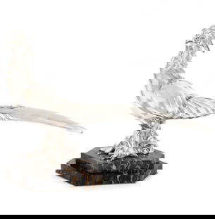 Art Deco Silvered Bronze Pheasant by H. Petrilly & Urbain et Cie: Art Deco Silvered Bronze Sculpture of a Walking Pheasant after Petrilly, French ca. 1930s, cast by Urbain et Cie Paris Editeurs. A wonderful silvered bronze model of a Pheasant by the French Art Deco
