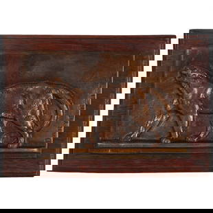 19th Century Walking Leopard Bronze Bas-Relief Plaque Sculpture after Antoine-Louis Barye: 19th Century Bronze Bas-Relief Plaque of Walking Leopard on Walnut cast after a model by Antoine-Louis Barye. A finely textured sand-cast bronze bas-relief of a striding leopard, finished in a medium-