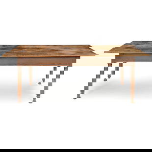 American Primitive Painted Farm Table, 19th Century: A good American Primitive mid-19th century farm table in original brown paint. With a richly patinated wide plank pine boards with tongue-and-groove edges face nailed to a tenon-mortised frame retaini