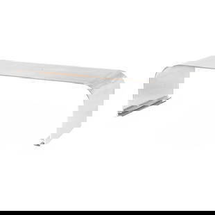 Modernist Chrome Steel Bench: Chromed steel, United States, 20th/21st century. Very heavy and stable, this modernist chromed steel bench is formed out of a single piece of curved steel with welded slots in the footers that allow t
