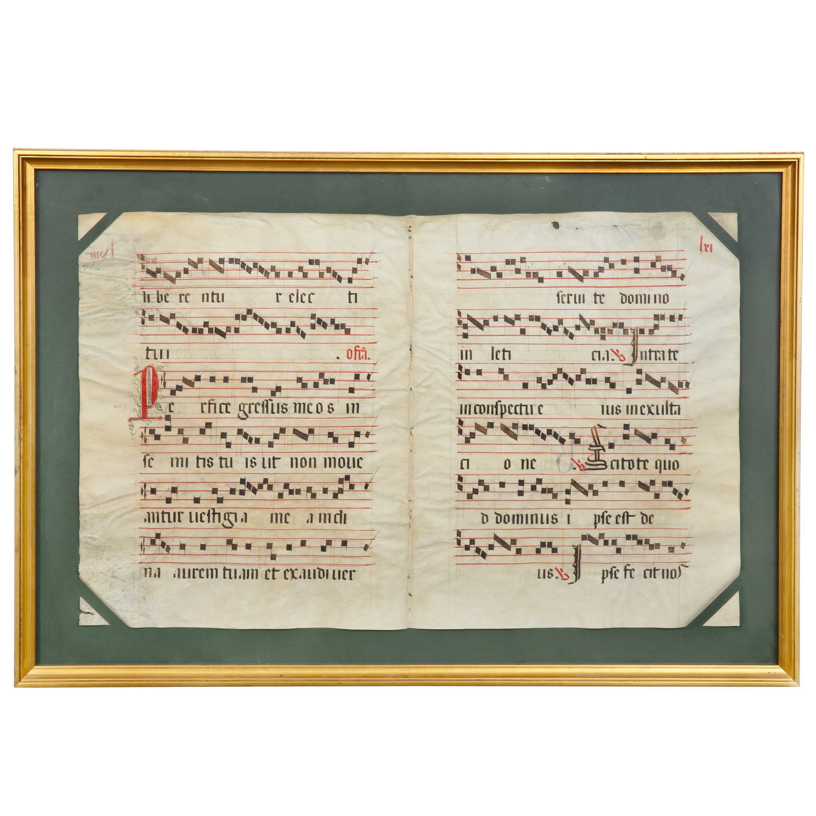 Framed Illuminated Manuscript Antiphonal Choirbook Hymnal Double-Leaf On Vellum (1 of 12)