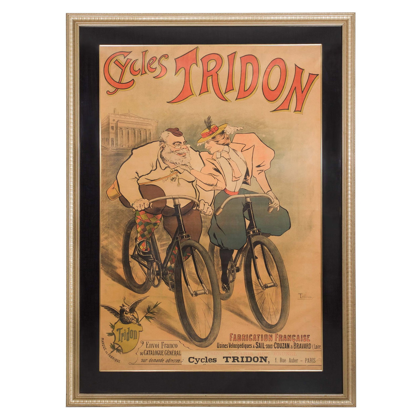 Maurice Lourdey Advertising Lithograph Poster for Tridon Tires, France, early 20th century: Maurice Lourdey Advertising Lithograph for Tridon Tires, France, early 20th century A large early twentieth-century French advertising lithograph by Maurice Lourdey (1860–1934), produced for Tridon 