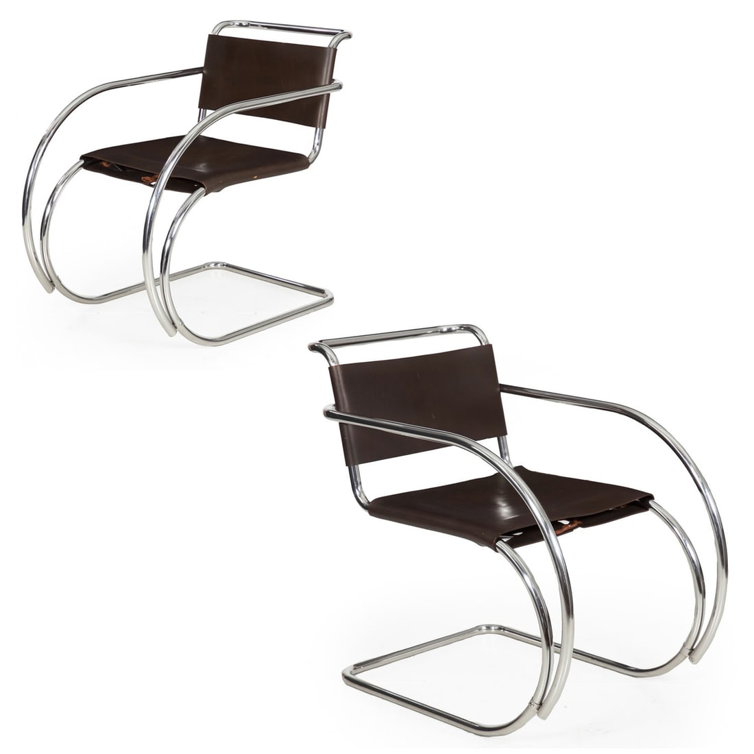 Pair of MR20 Chrome Steel and Leather Armchairs by Mies van der Rohe, circa 1970s (1 of 16)