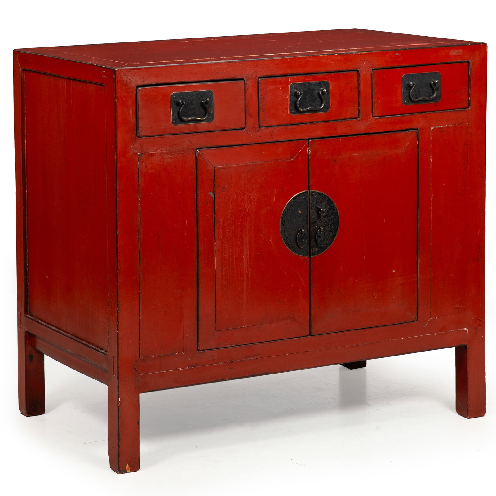 Asian Red Lacquer Elmwood Cabinet With Drawers (1 of 16)
