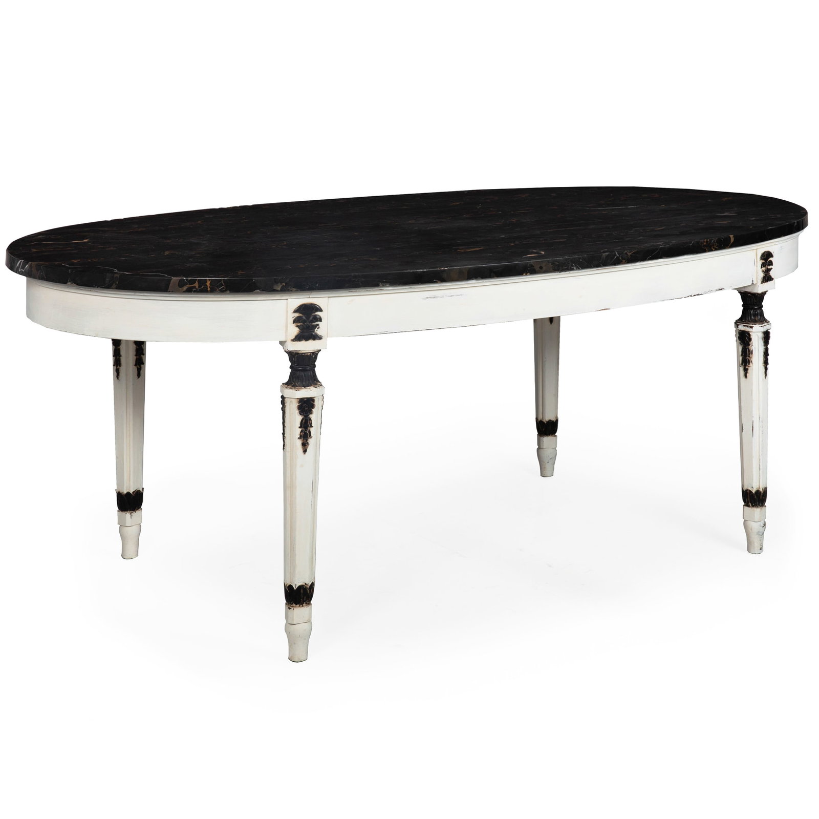 French Napoleon III Painted Oval Dining Table With Nero Portoro Marble Top (1 of 19)