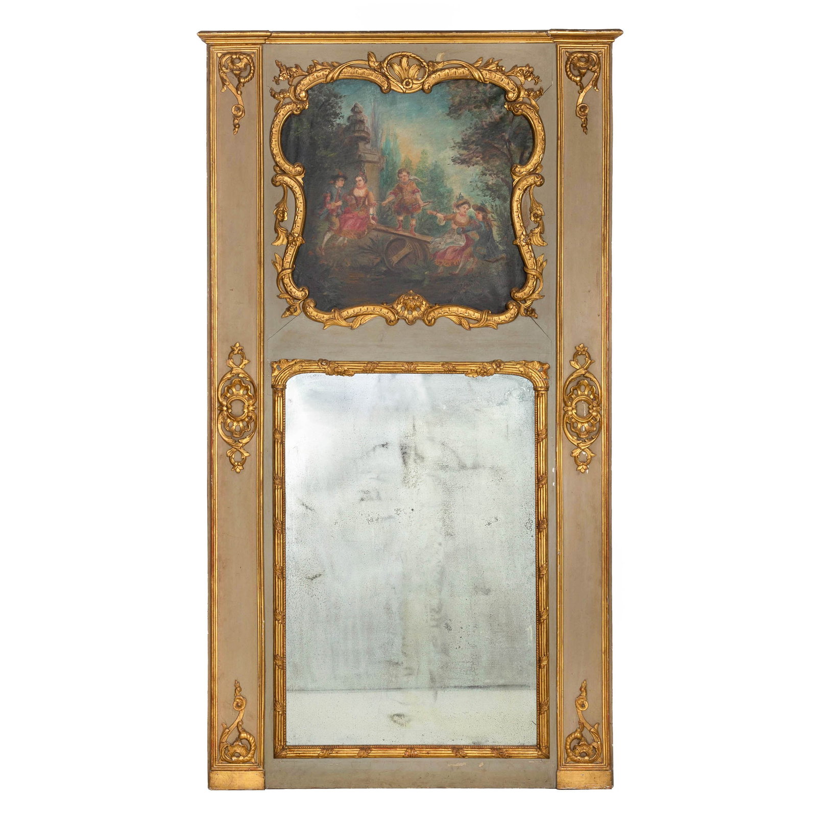 French Provincial Painted Trumeau Mirror with Courting Scene Painting (1 of 17)