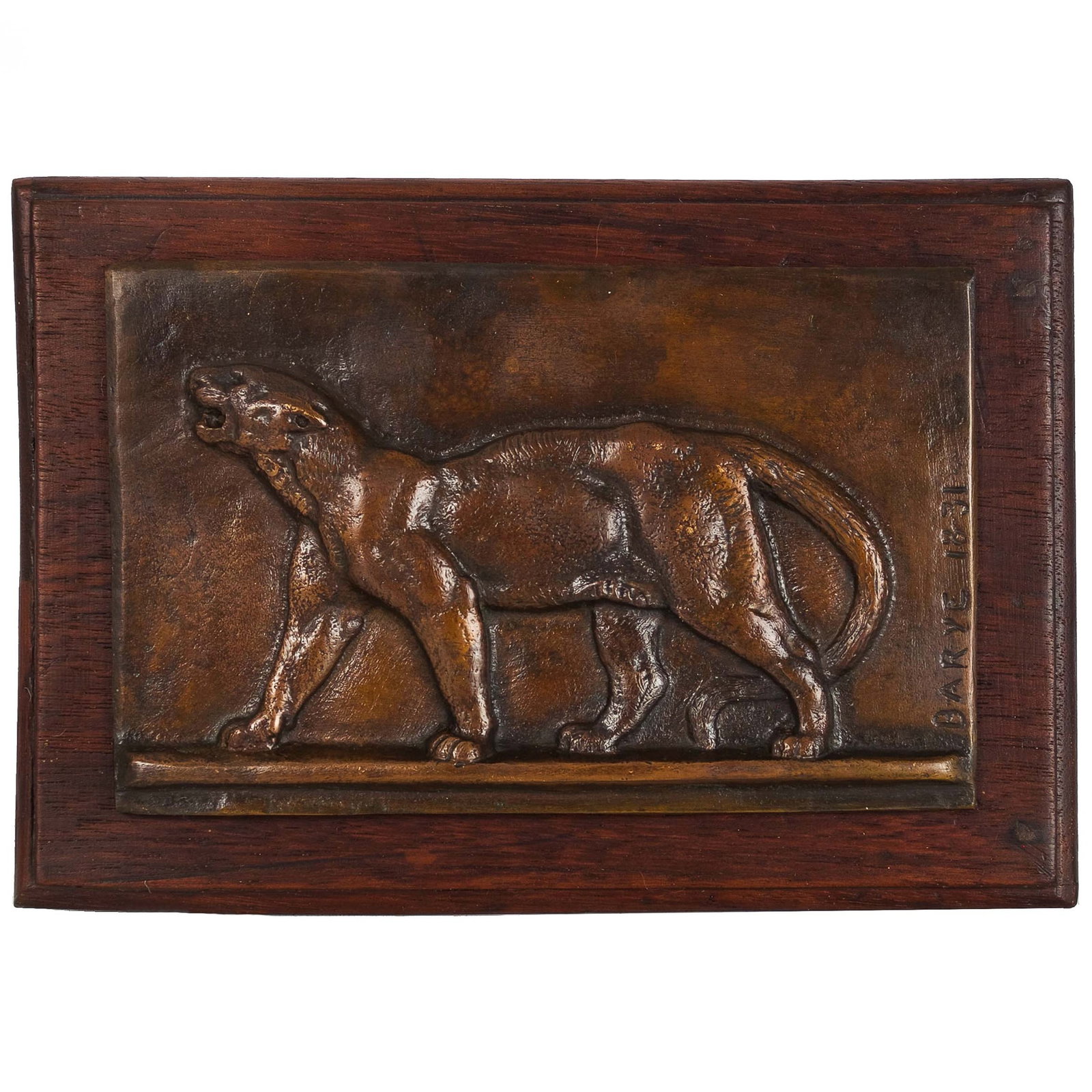 After Antoine-Louis Barye, Walking leopard bronze bas-relief plaque (1 of 5)