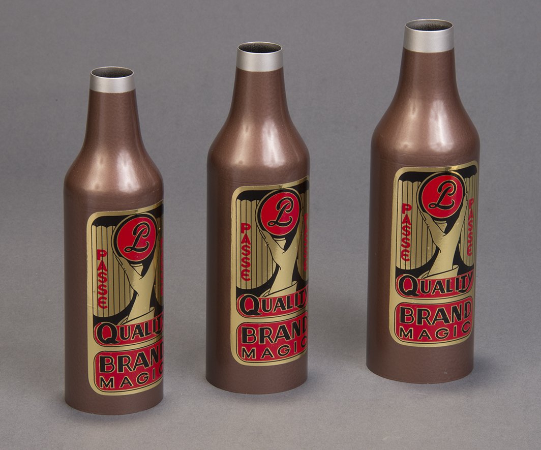 P&L Medium Comedy Passe Bottles: Three P&L spun metal bottles for the classic “passé passé” effect. Condition: Excellent.