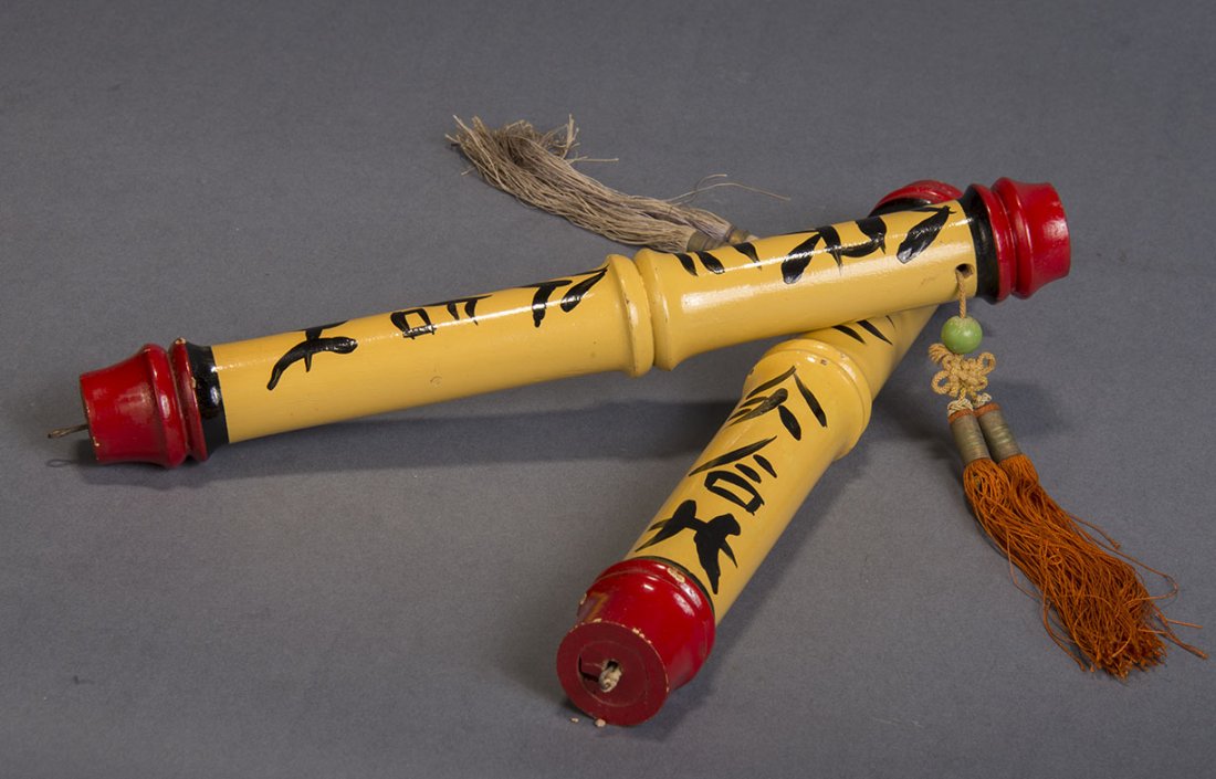 Owen Bamboo Wands: Owen version of Silent Mora’s Chinese Sticks. Smooth, quiet and mechanically perfect, simulated bamboo in select hardwood appropriately decorated. Beautifully turned from hardwood. Condition: Good b