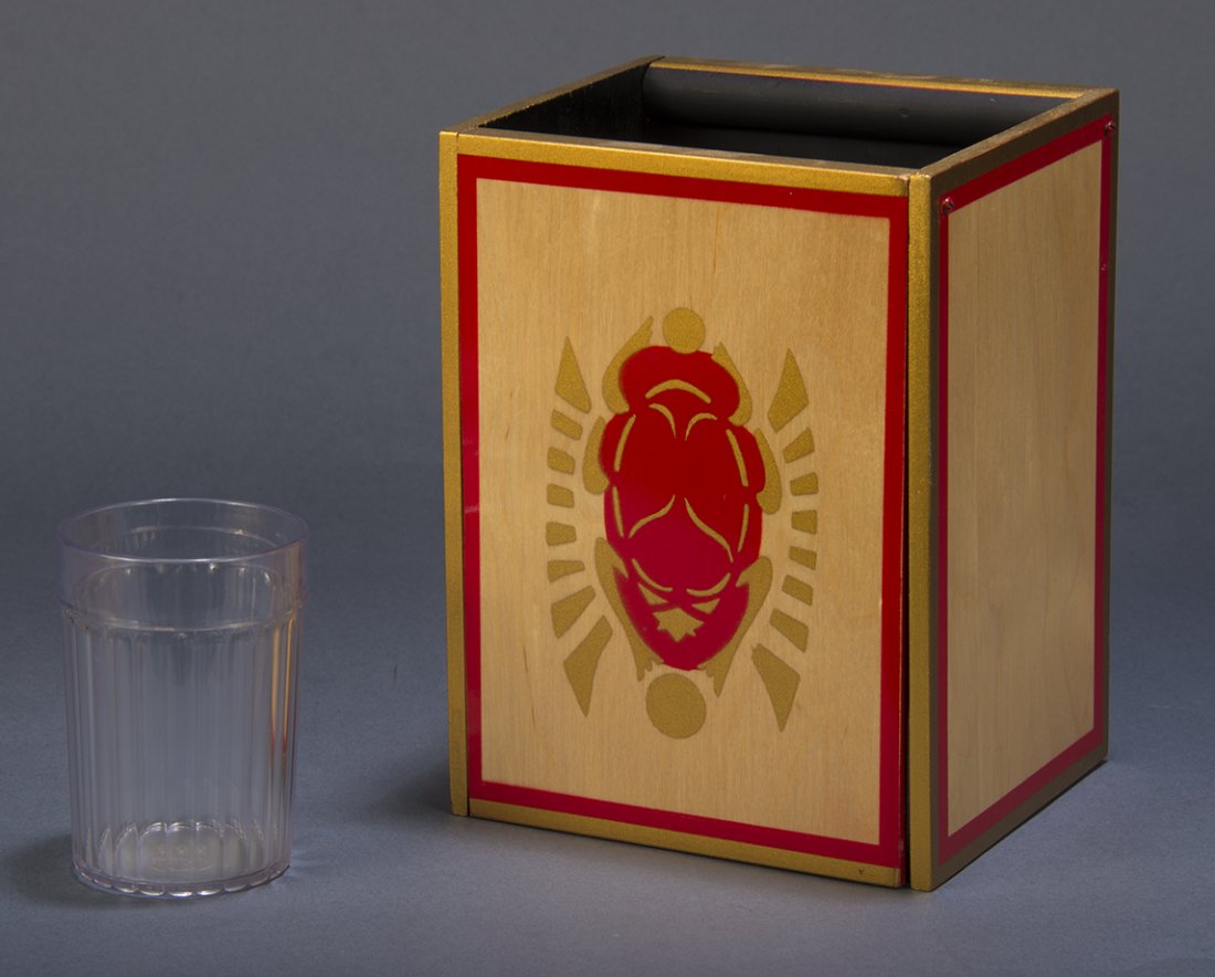 EGYPTIAN WATER BOX – OWEN MAGIC: Circa 1980. One of six ever made by Owen. Based on the U.F. Grant effect, this version is slightly larger. Liquid poured into this lovely chest may vanish or turn into wine. Very clever idea which has