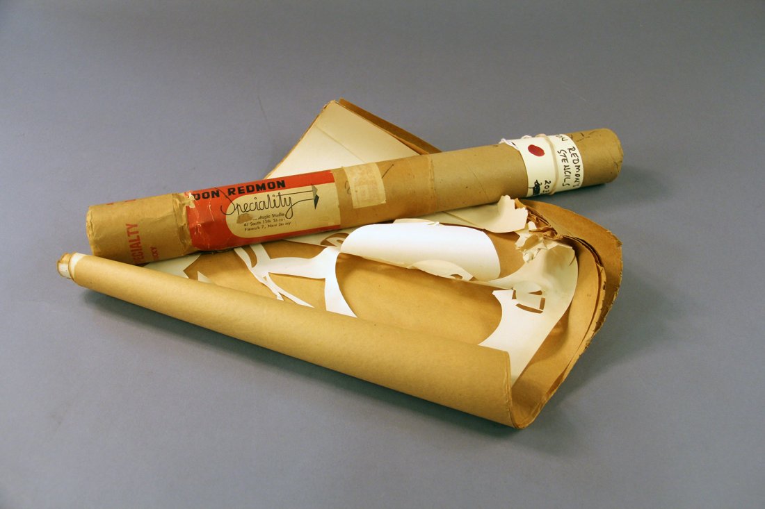 Don Redmon Stencils: Circa 1955. Paper stencils possibly for paint decoration or a paper cutting effect – such as Okito’s Spirit Origami, issued by the venerable Kentucky magic dealer. Roll of several different stenci