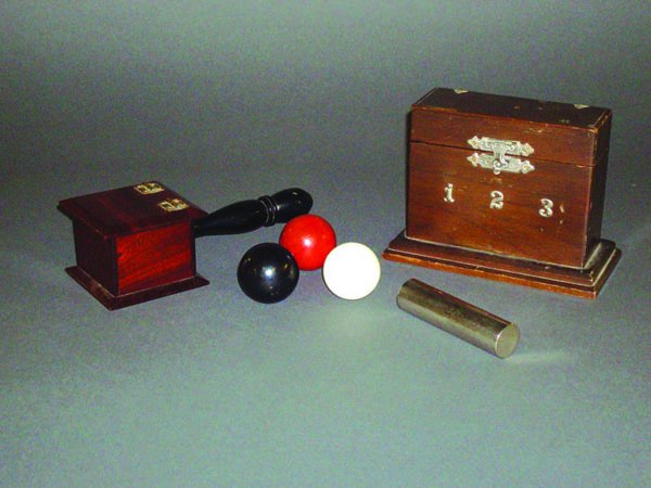 (Apparatus) Two Items: Ballot Box and Divination: (Apparatus) Two Items: Ballot Box and Divination. Thayer, Thayer Magic, ca. 1930. BalBox: performer holds the balbox behind his back, instantly calls the color of the ball in the box. Divination: a so