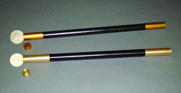 (Apparatus) Two Items: Coin Wands. Johnson & Owen: (Apparatus) Two Items: Coin Wands. Johnson & Owen. Germany. Owen ca. 1966, Germany unknown. Owen coin wand appears or vanishes at the magician's will, half dollar-size. The German wand produces half d