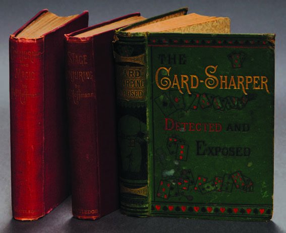 (Robert-Houdin) Three Volumes: Card-Sharping Expo: (Robert-Houdin) Three Volumes: Card-Sharping Exposed, London 1882, original pictorial green cloth; The Secrets of Conjuring and Magic; The Secrets of Stage Conjuring. The last two in red cloth, gold s