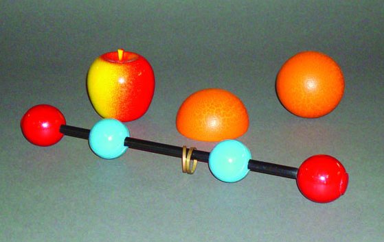 (Apparatus) Two Items: Rod, Ball & Ring and Orang: (Apparatus) Two Items: Rod, Ball & Ring and Orange to Apple. Thayer Magic, ca. 1930. Rod, Ball and Ring effect: ring appears on rod. Orange to apple or apple to orange. Beautiful turning by Floyd Thay