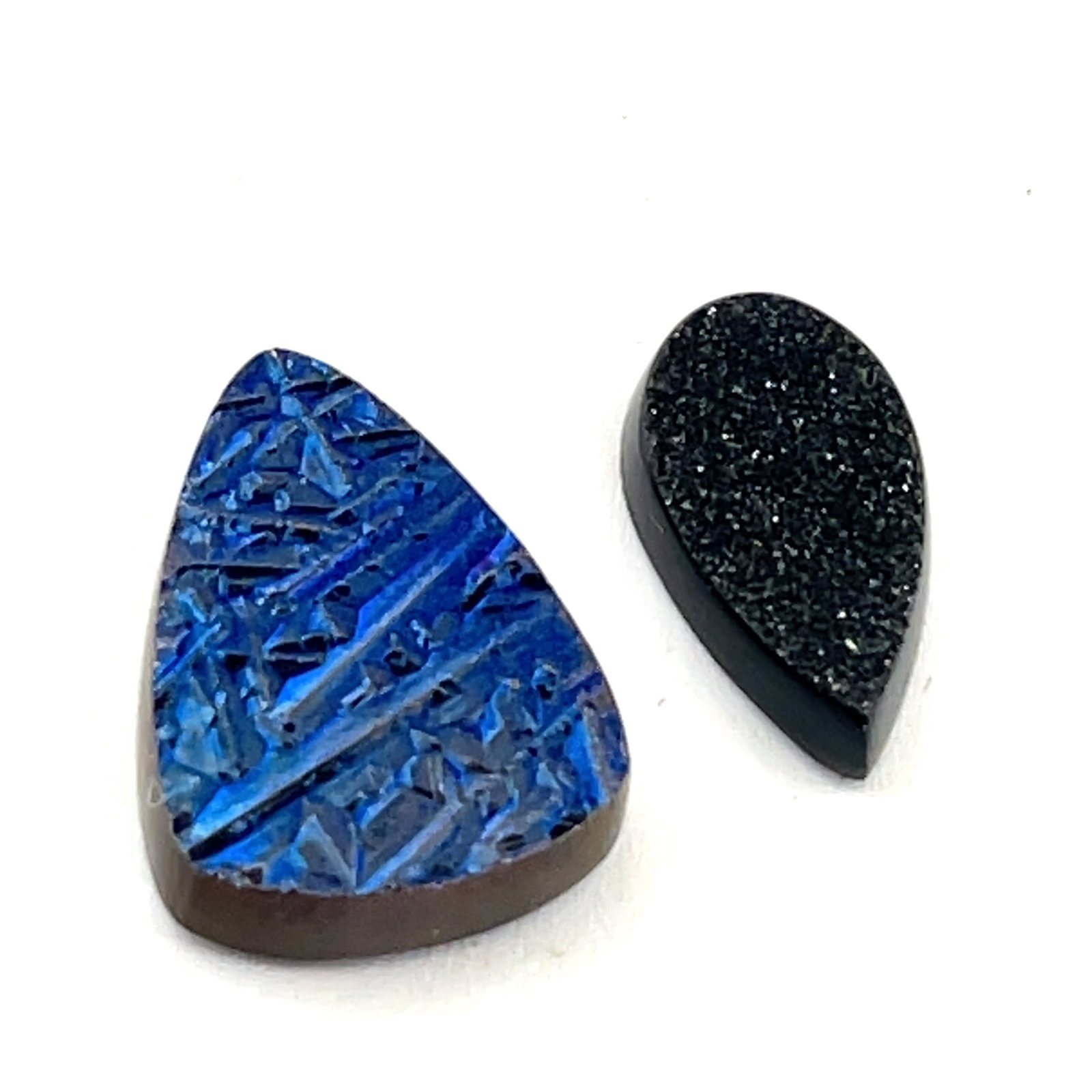 Black Druzy Quartz Pear and Iridescent Blue Peacock Triangle Loose Gemstone  -  - 16.7ct (1 of 5)