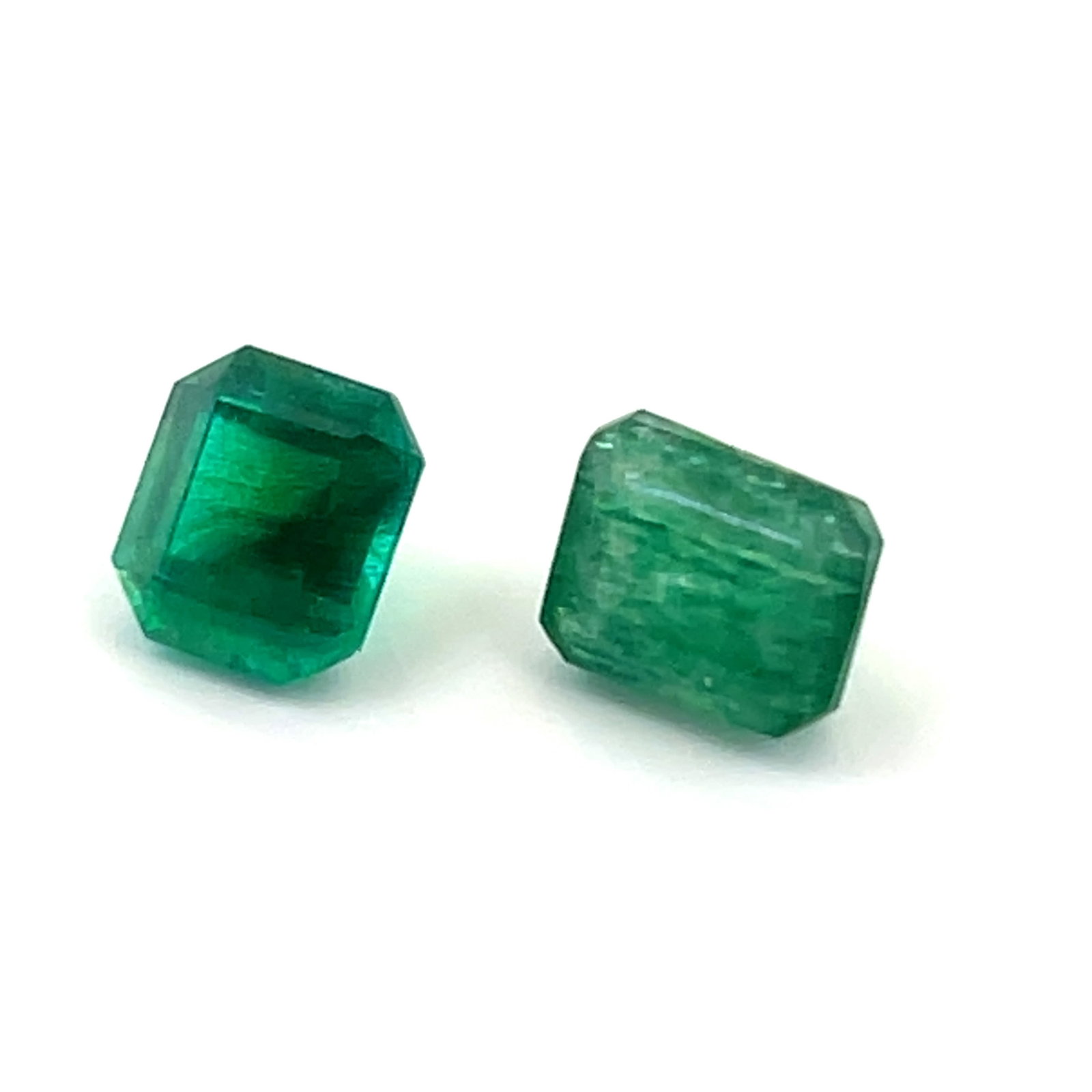 Pair of Synthetic Emeralds Loose Gemstone 7.1x6.8 - 2.85 ct: These gems are from the estate of a professional jeweler. They were his pesonal collection, many faceted by himself. This is the first of several auctions of his jewelry making materials. Weights and 