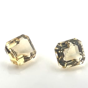 Loose Gemstone Radiant Cut Light Yellow Citrine Matched Pair - 12.77ct - 10.3x10.3