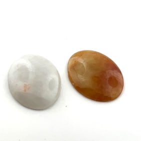 Loose Gemstones Pair of Agate Ovals Yellow Gold and White Matched - 10.2ct - 15.1x12.4