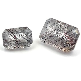 Loose Gemstone Tourmaline Rutilated Quartz Emerald Cut Pair - 17.88ct - 16.3x11.5