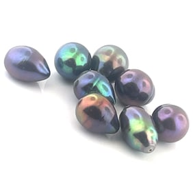 Loose Gemstone 8 Black Pearl Drop Beads (one hole) - - 14x11.8
