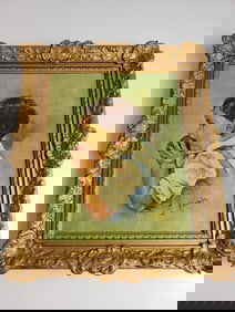 Oli on Canvas Portrait of a Child Eating an Apple by K Oliomuller