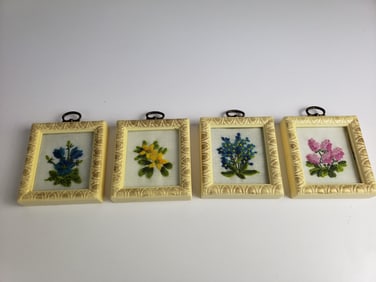 4 x Vintage Needle Point Small Flowers