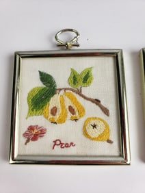 4 x Vintage Needle Point Small Fruit Scene