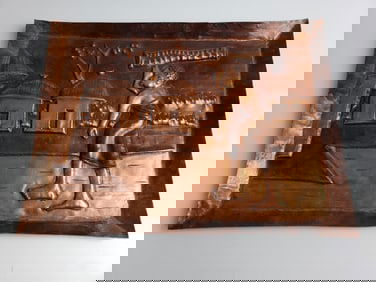 Rapousse Copper Plaque - Afrincan Tribal Scene