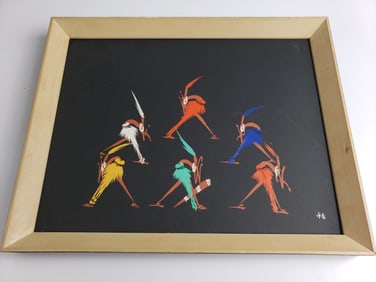 Poto Poto School Gouache Painting of Tribal Dance Scene Signed Illegible