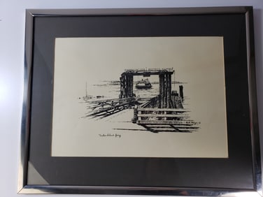 Vintage Hal Mize PNW Etching Washington Island Ferry