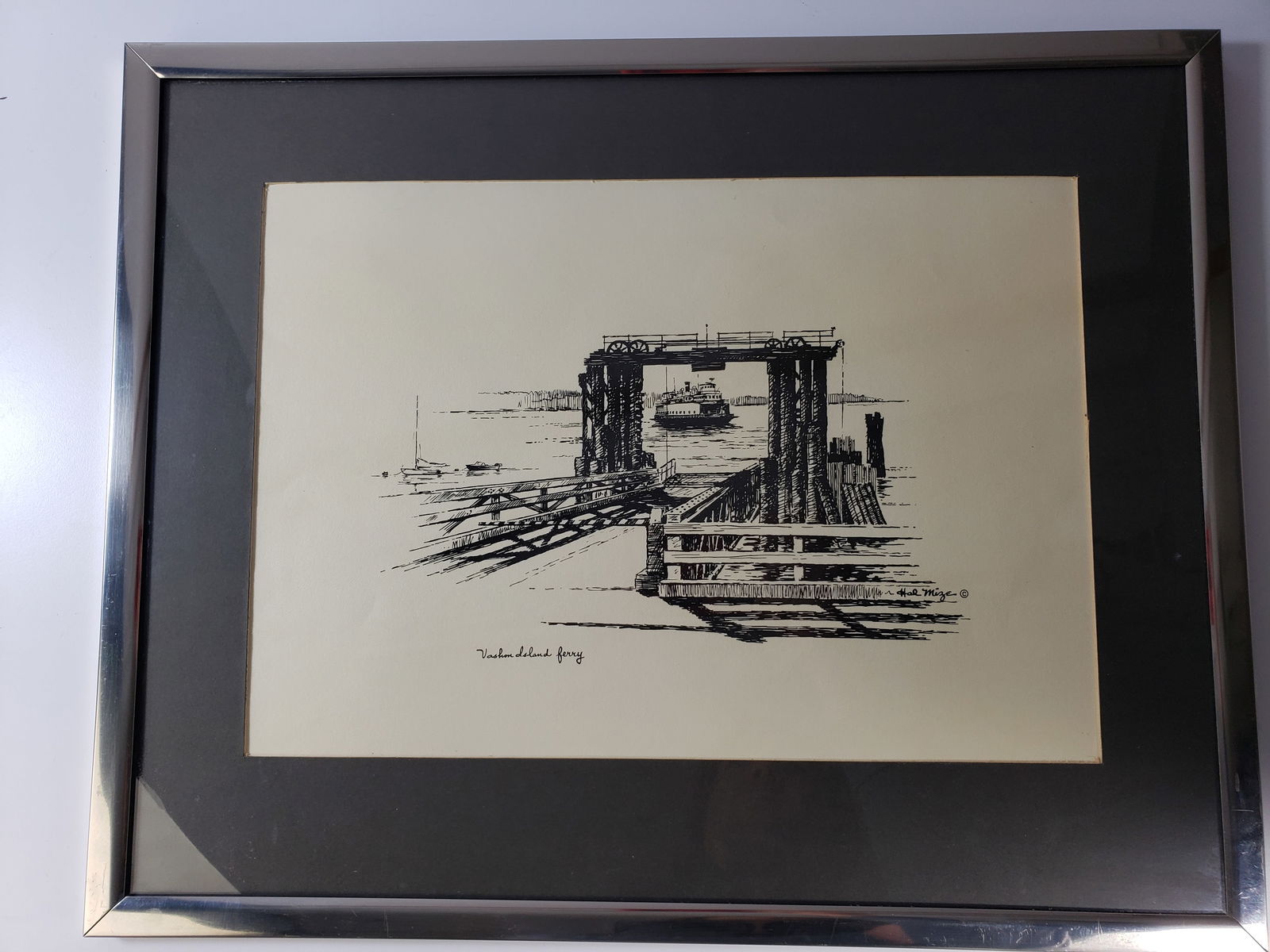 Vintage Hal Mize PNW Etching Washington Island Ferry (1 of 5)