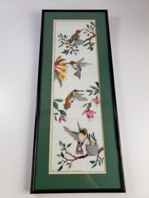 Vintage Needlepoint Hummingbird Scene