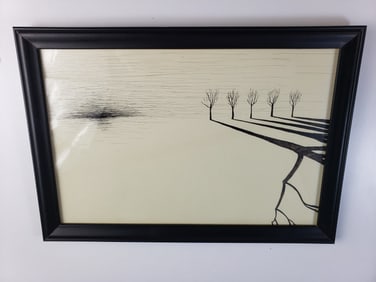 Amateur Pen and Ink Modernist Sunset Jeffrey Neilsen 1976