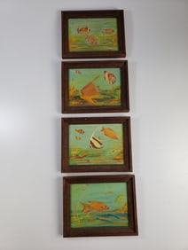 4 x Oil on Board Amateur Fish Scenes