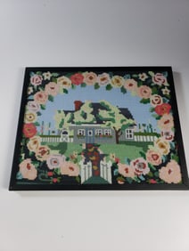 Vintage Needlepoing House with Floral Framing