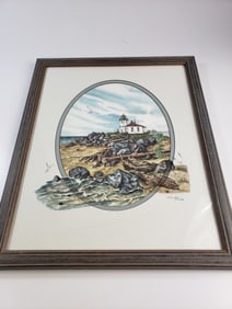 Alki Point Lighthouse Print with Embellished Matt Signed by Olivia Jane Williams