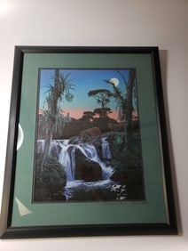 Rod Frederick Print with Signed on Glass Agrican Waterfall