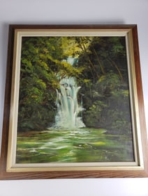 Nell Wheeler Original Oil on Canvas Vintage Painting of a Waterfall Scene