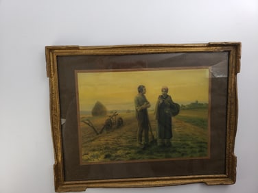 Antique Smith & Company Aime Perret Print Rural Simplicity in Original Art Nouveau Frame