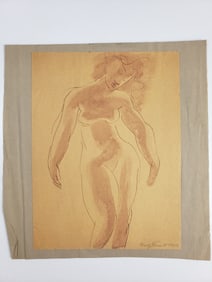 Mid Century Pen and Ink Wash of a Nude Woman - Unknown Signature
