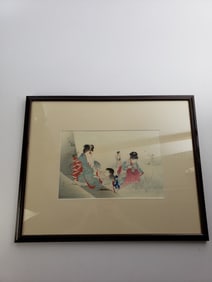 Original Japanese print - Children Playing in the Field - Shuntei 1884