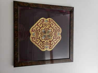 Hand Embroidered Fabric Panel Gold Thread